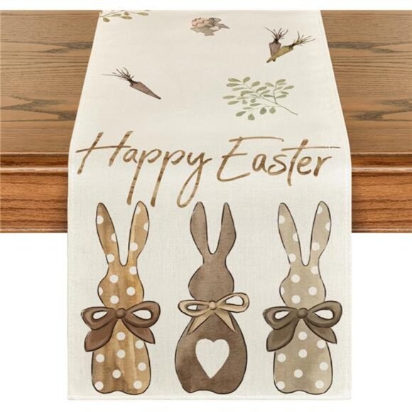 Carrots Rabbit Bunny Happy Easter Table Runner, Spring Summer Home Party Decor - Picture 1 of 7
